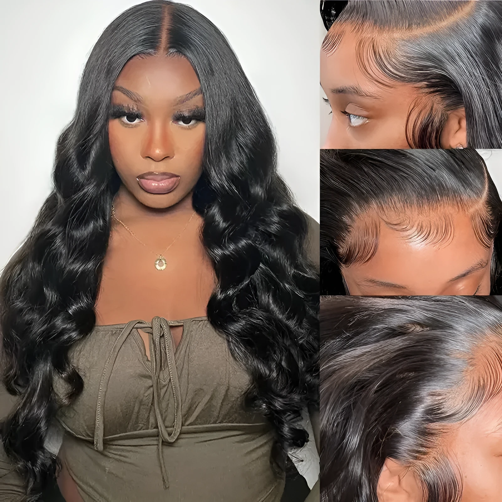 Front lace wig medium big wave black high temperature fibre ladies face shape modification