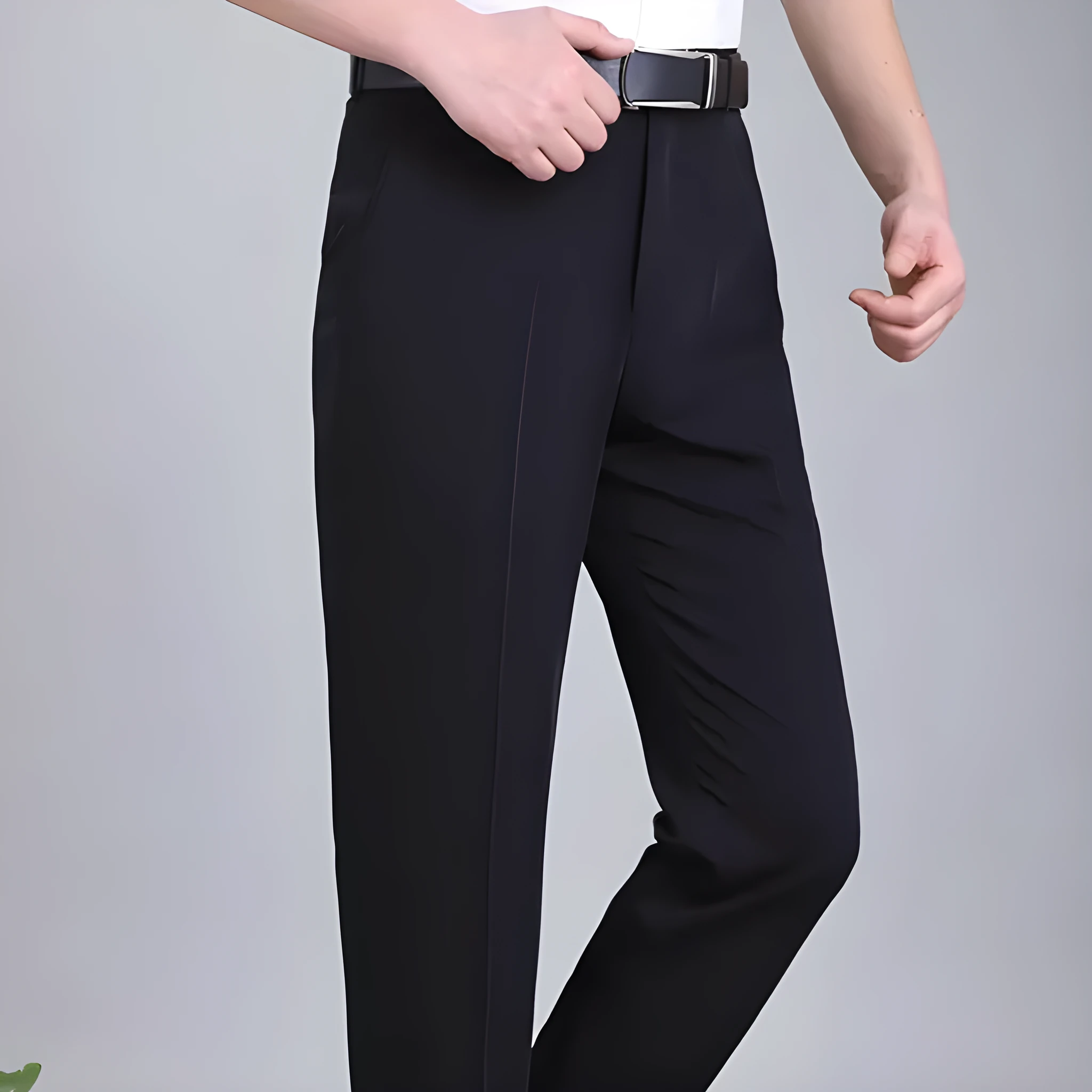 Men's mulberry silk blend straight-leg business trousers with high waist in dark blue colour