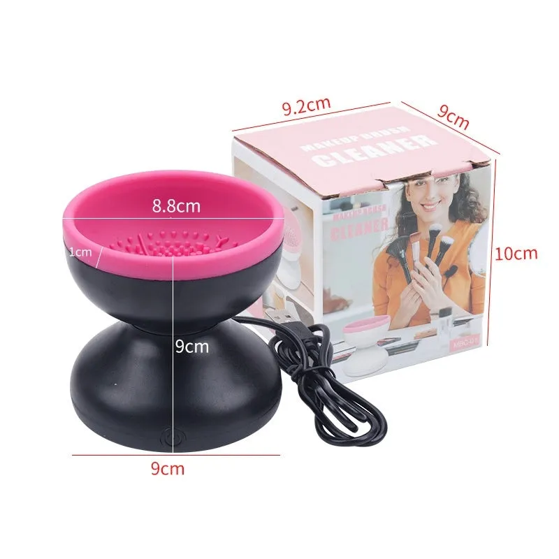 Electric makeup brush cleaner machine with ABS silicone body and compact 9 x 8.8 cm size in Black Rose Red