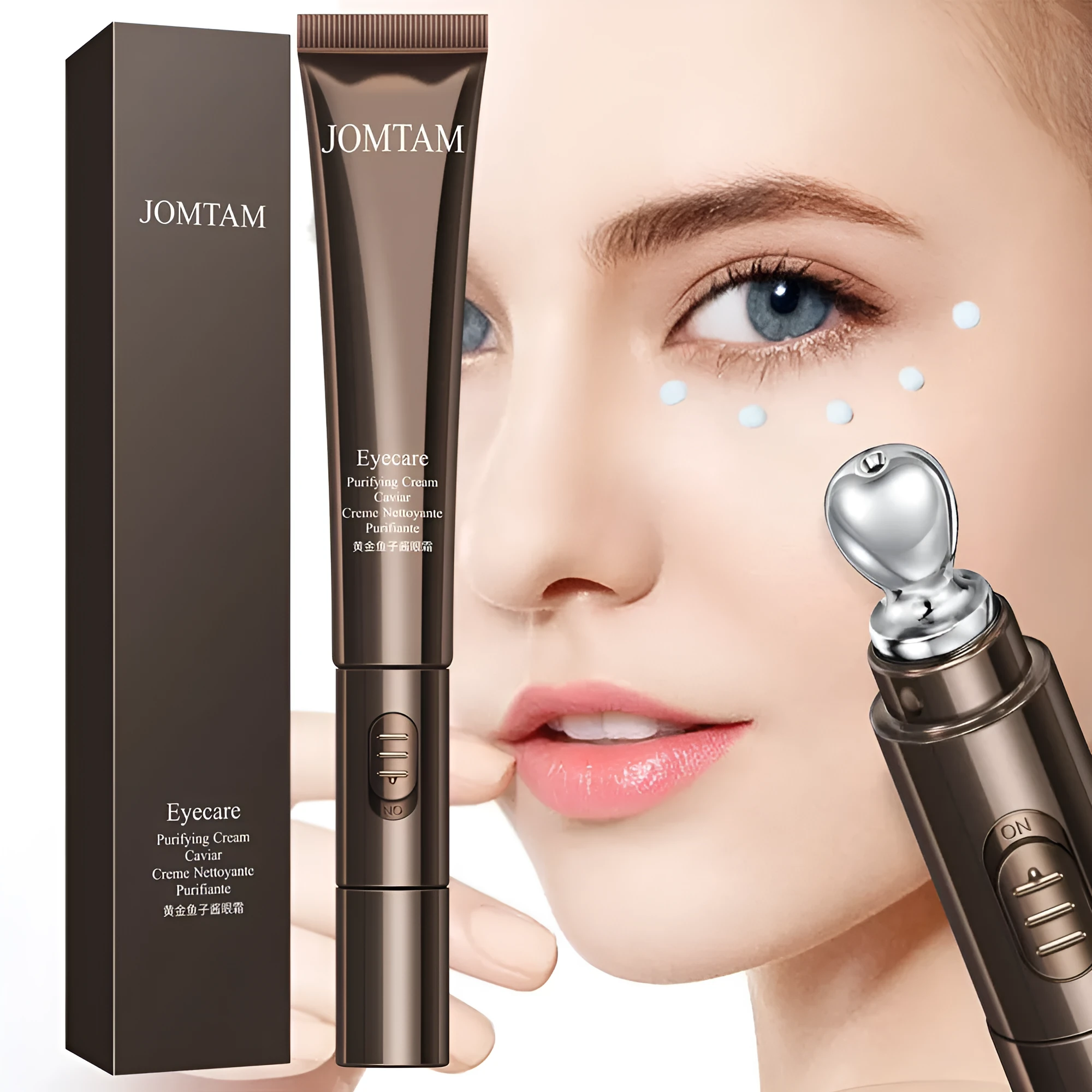 Golden Caviar Eye Cream 20g in white jar with gold accents, suitable for all skin types