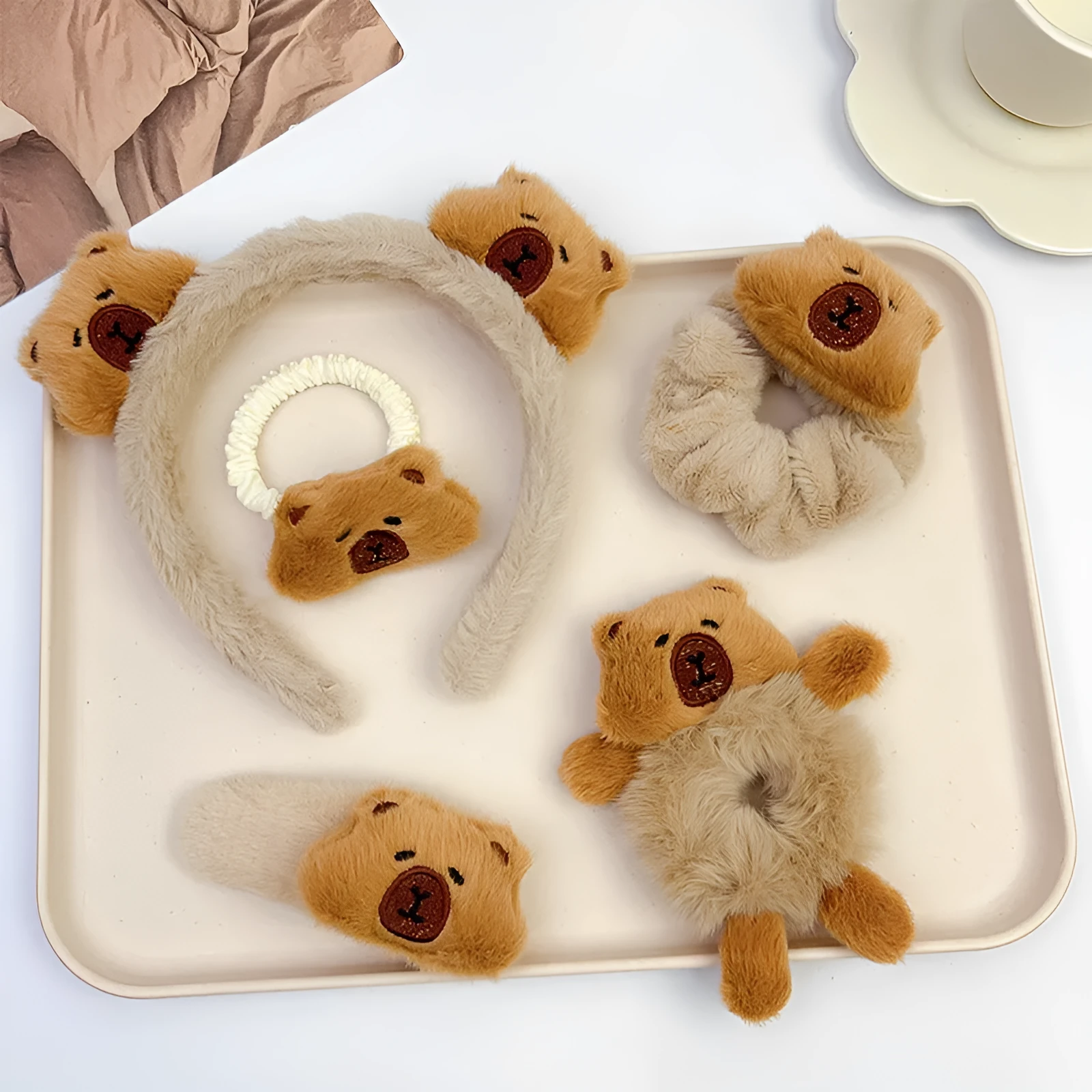 Children's cartoon plush large intestine headdress barrettes for girls with rubber band and BB clip