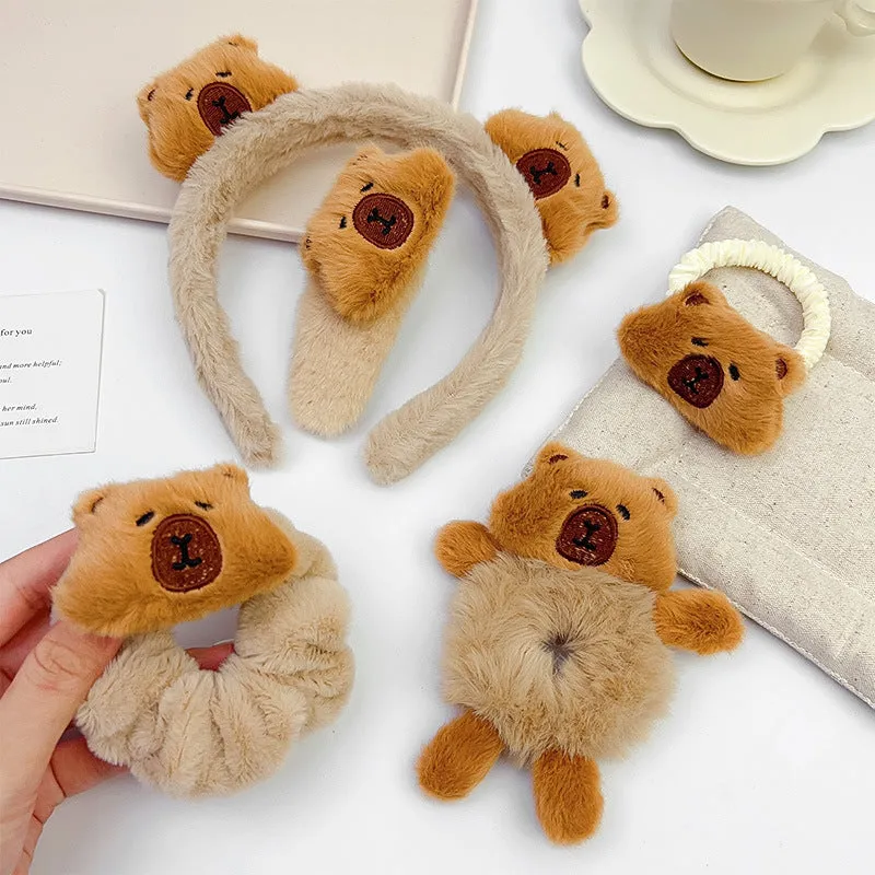 Children's cartoon plush large intestine headdress barrettes for girls with rubber band and BB clip