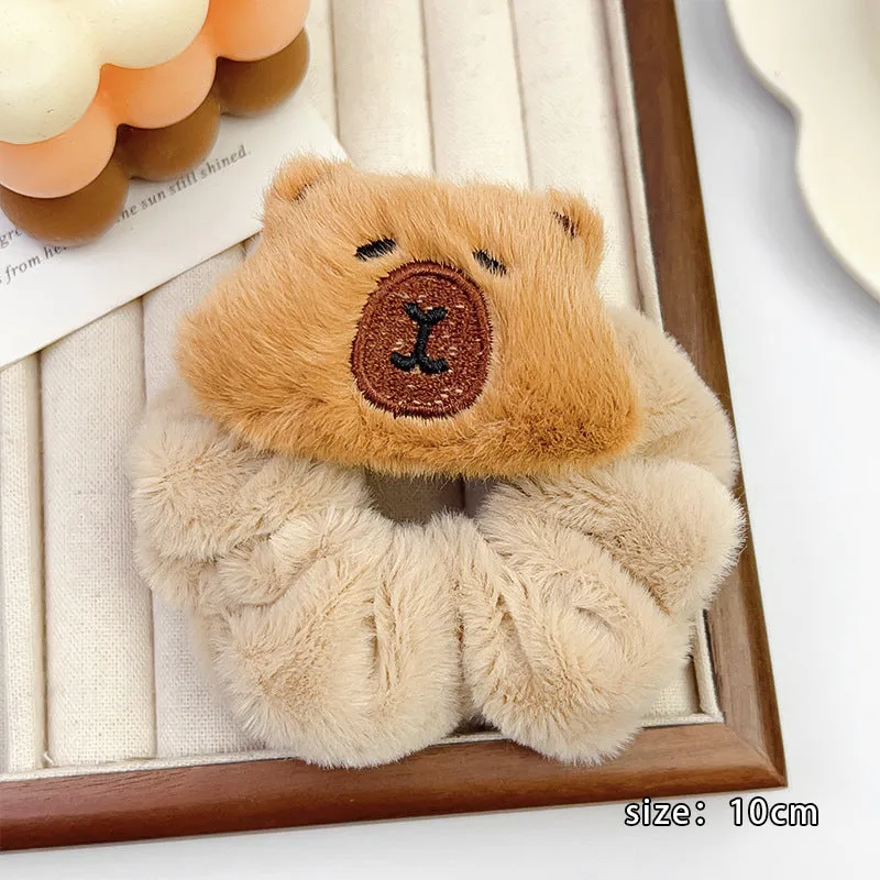 Children's cartoon plush large intestine headdress barrettes for girls with rubber band and BB clip