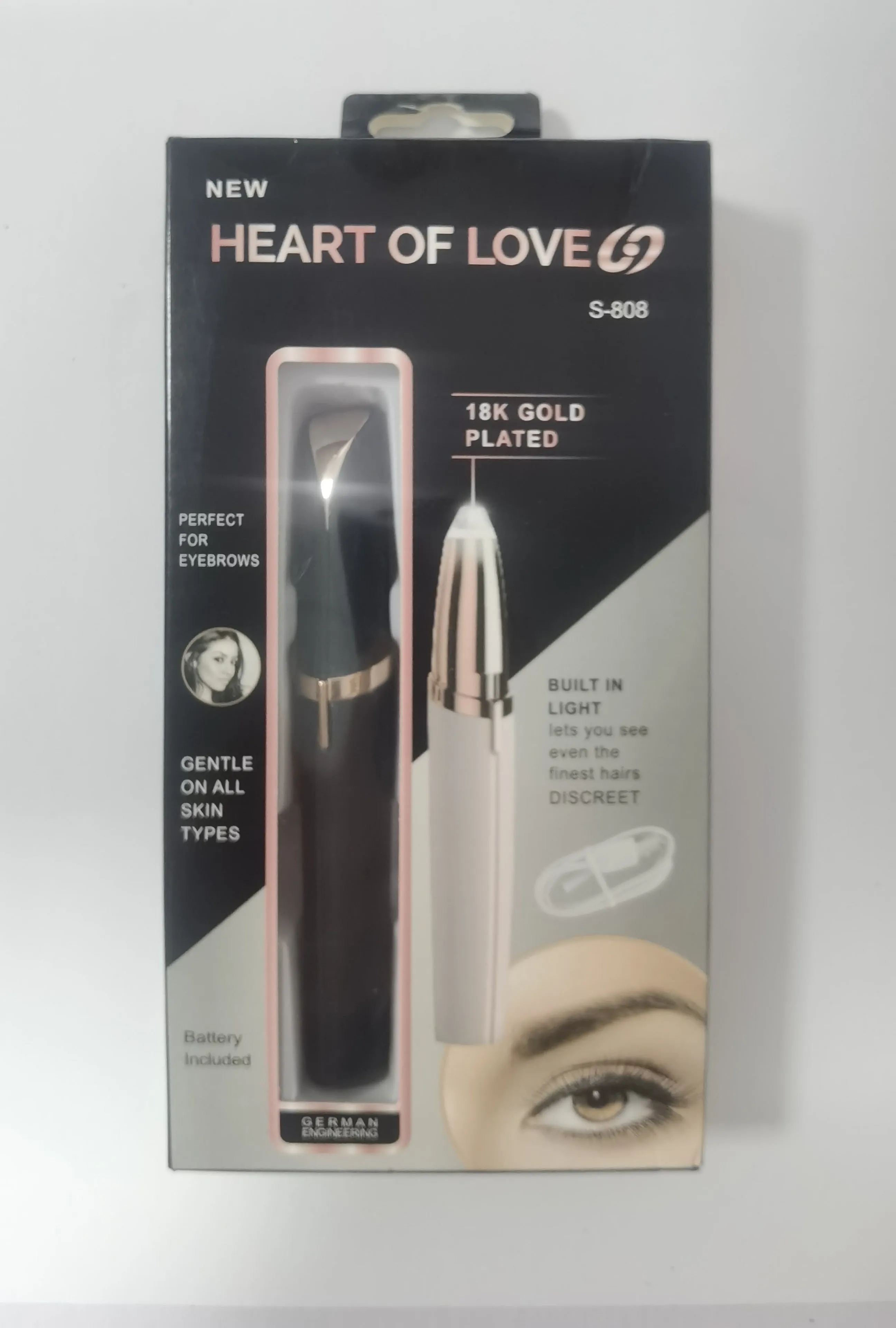 Mini electric eyebrow trimmer lipstick style with LED light and gold plated head for painless hair removal