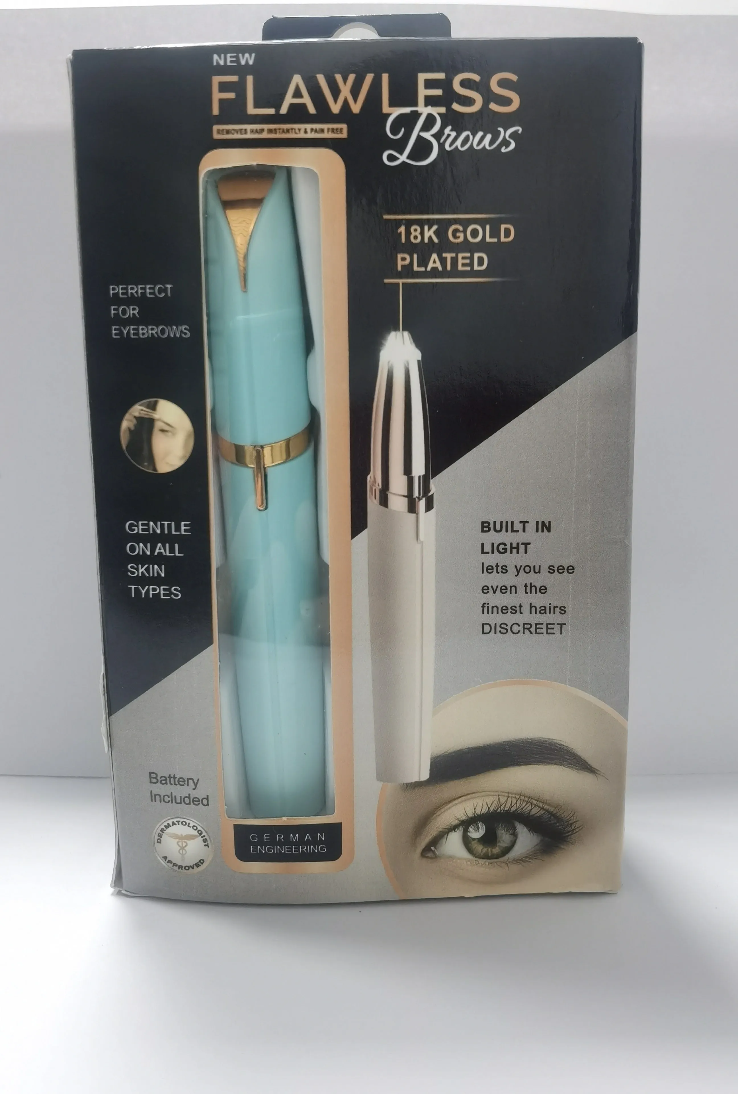 Mini electric eyebrow trimmer lipstick style with LED light and gold plated head for painless hair removal