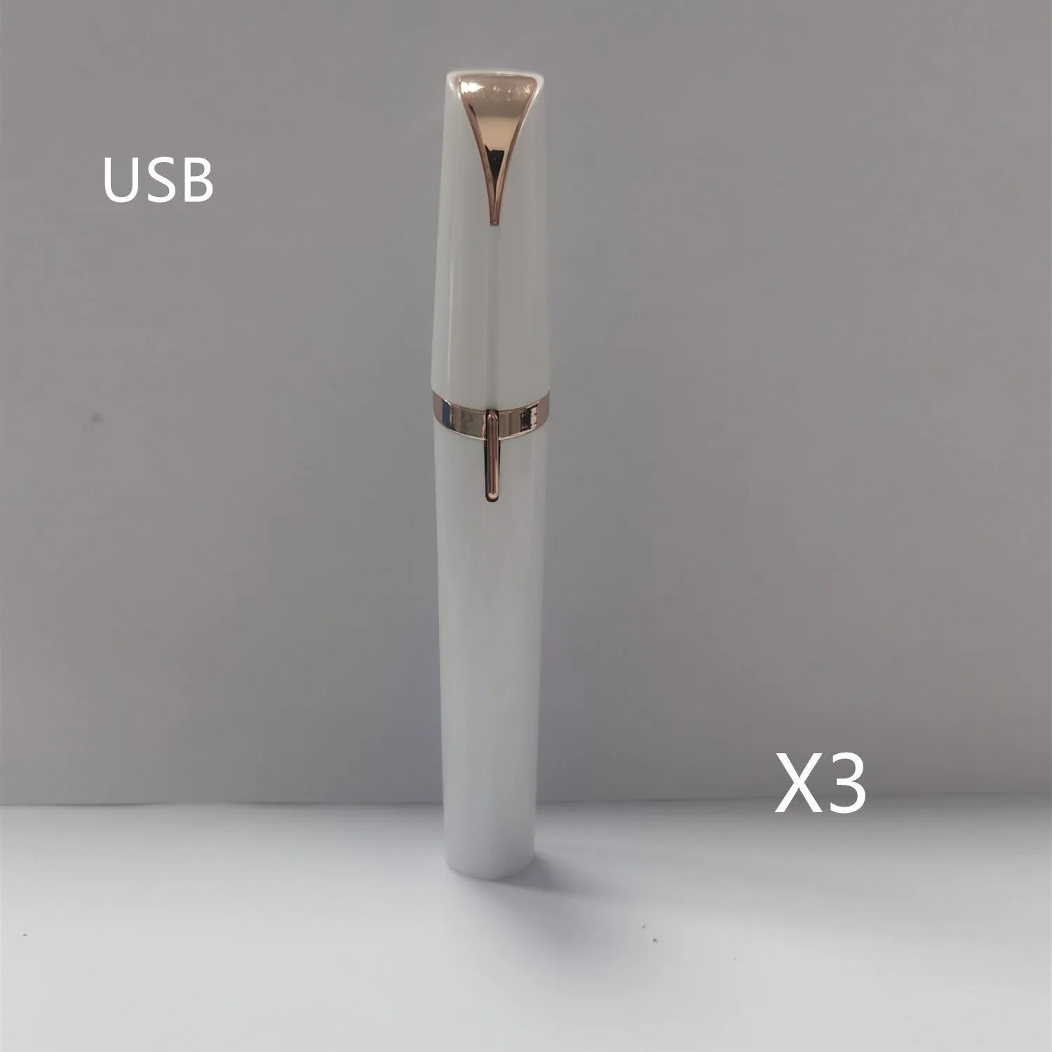 Mini electric eyebrow trimmer lipstick style with LED light and gold plated head for painless hair removal