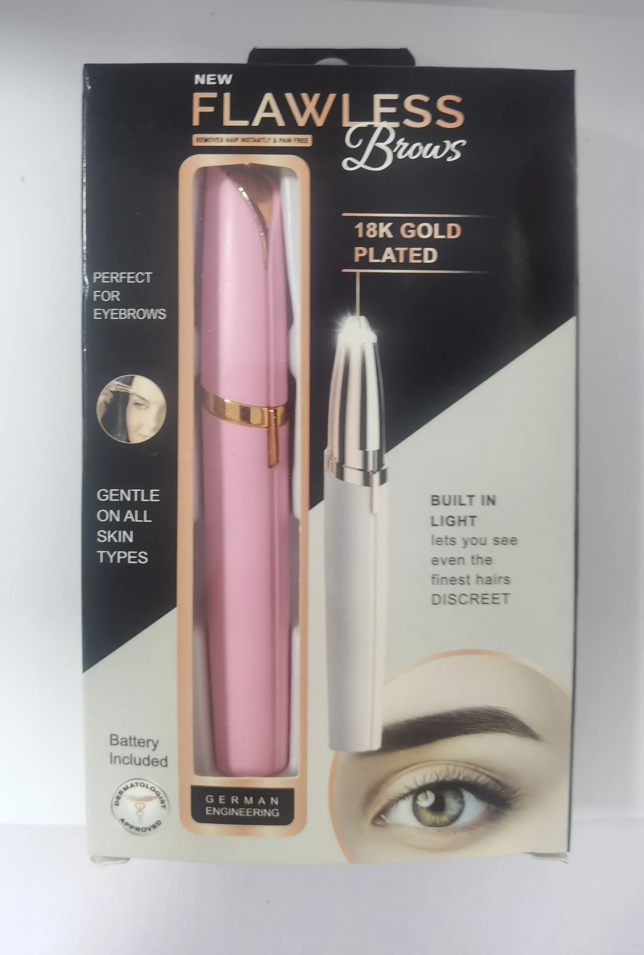 Mini electric eyebrow trimmer lipstick style with LED light and gold plated head for painless hair removal