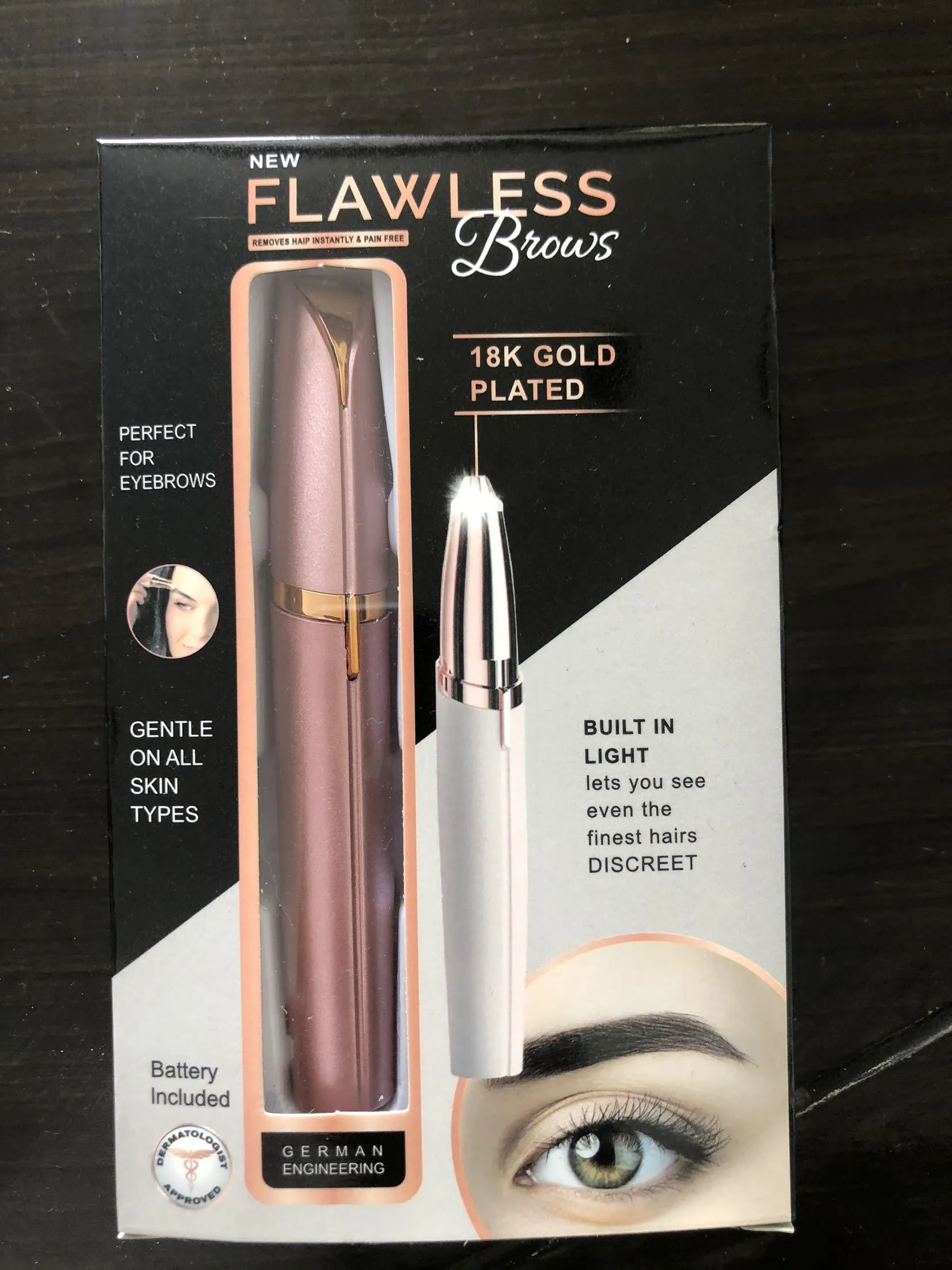 Mini electric eyebrow trimmer lipstick style with LED light and gold plated head for painless hair removal