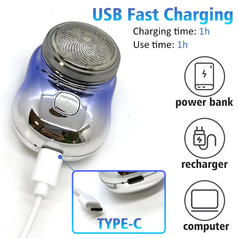 Mini portable rechargeable USB electric shaver with aluminium metal body and rotary 1-blade head