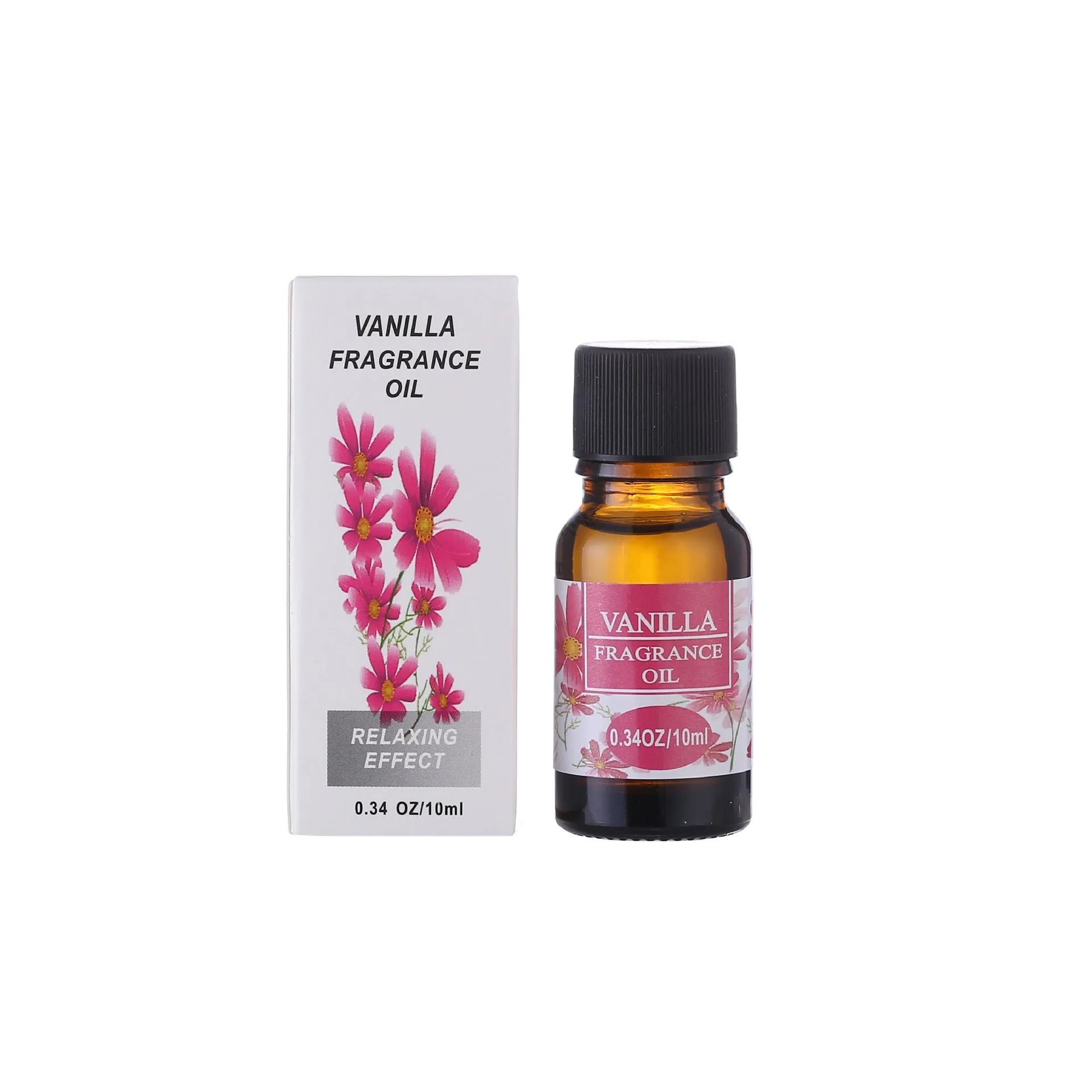 Set of 12 small glass bottles of aromatherapy essential oil, 10ml each, with labels showing Lavender, Rose, Lemon, and other fragrances.