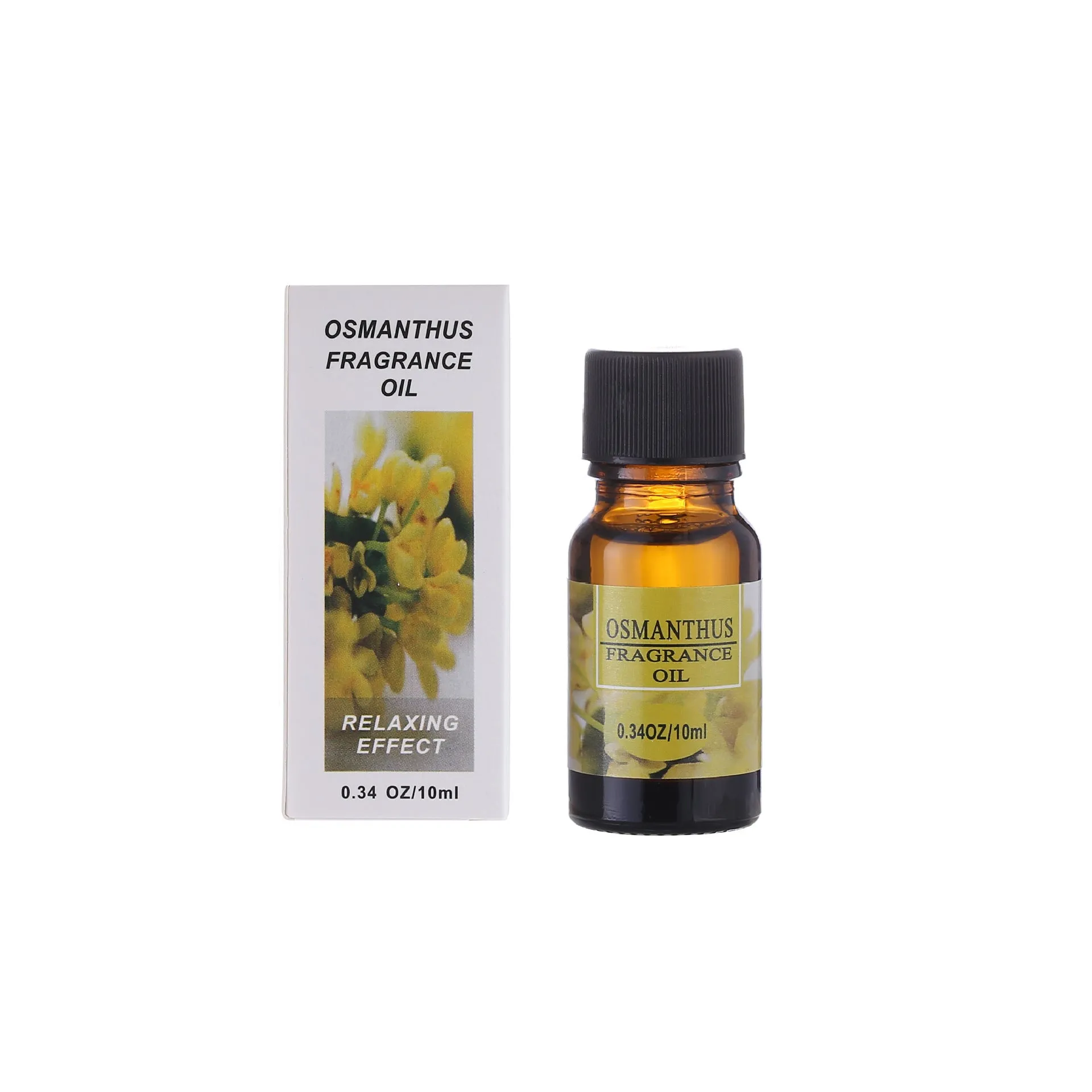 Set of 12 small glass bottles of aromatherapy essential oil, 10ml each, with labels showing Lavender, Rose, Lemon, and other fragrances.