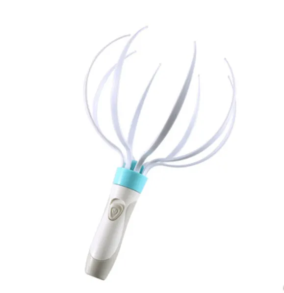 White electric head massager with eight removable vibration claws on a clean background