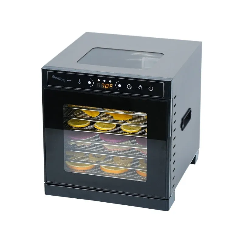 Stainless steel fruit dehydrator with visual skylight and LED control panel