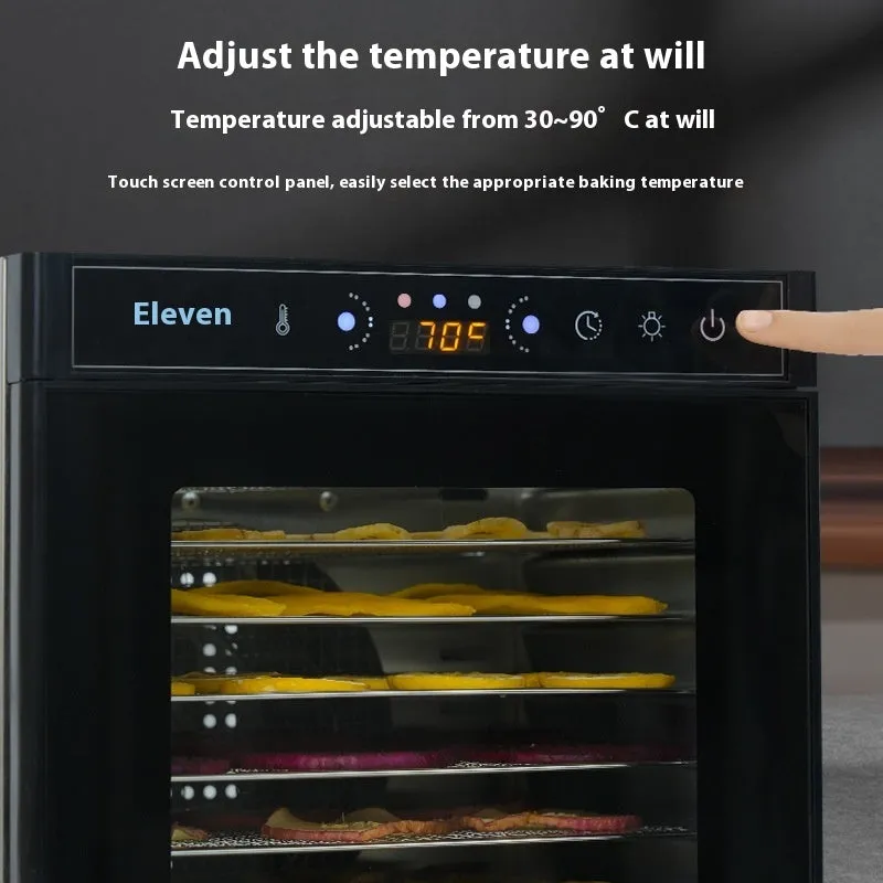 Stainless steel fruit dehydrator with visual skylight and LED control panel