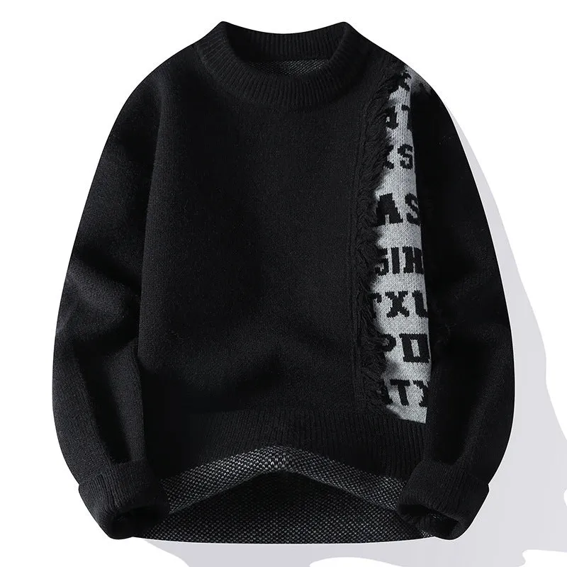 Men's loose fit knitted pullover sweater with ribbed hemline in various colours