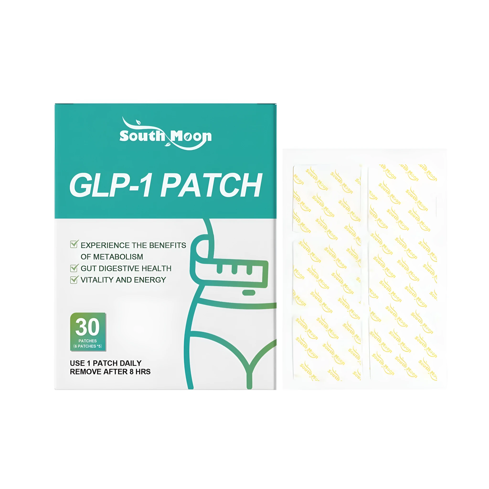 Pack of 30 plant extract metabolism care patches with green tea and berberine for topical use