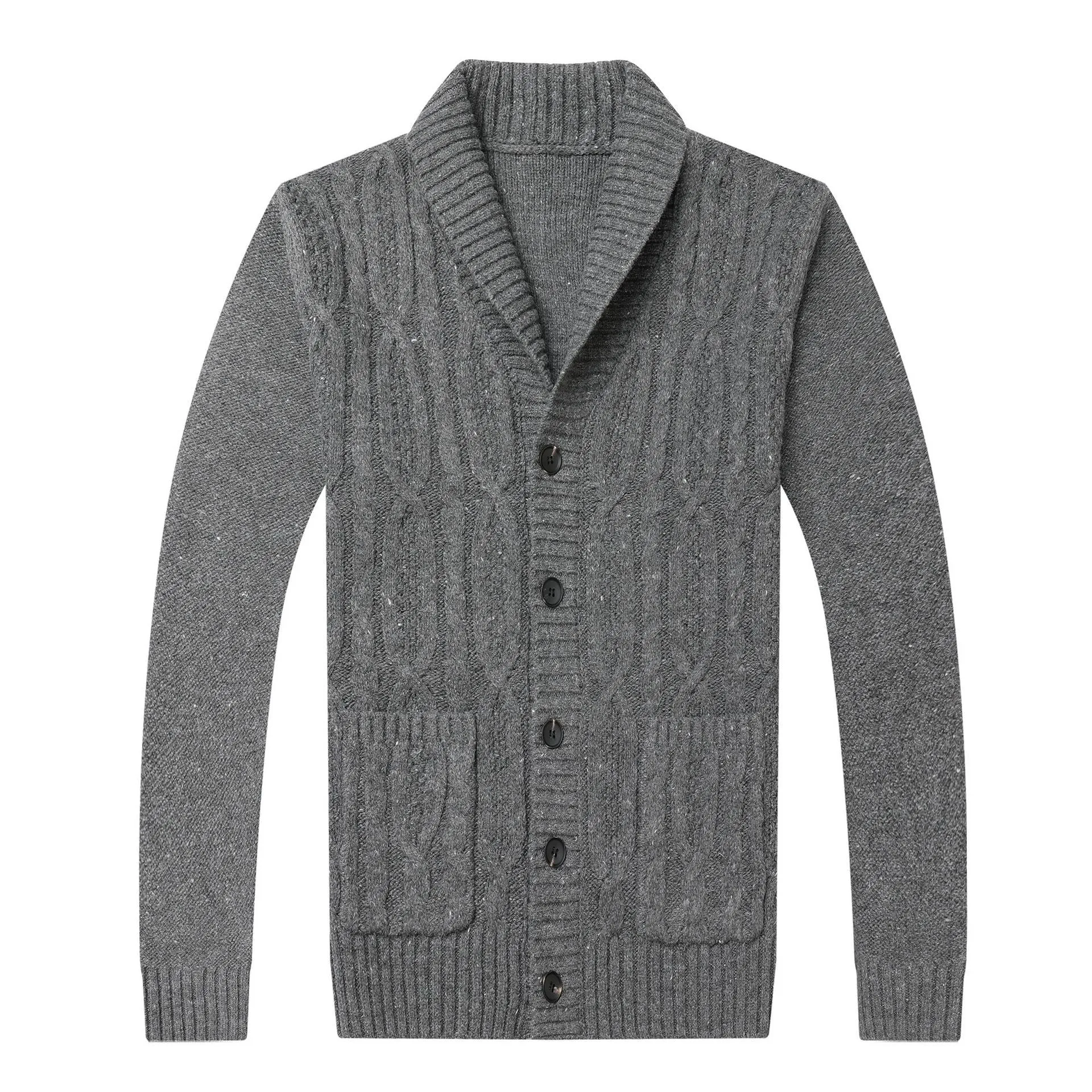 Men's Korean style jacquard pattern cardigan jacket in chemical fibre blend fabric