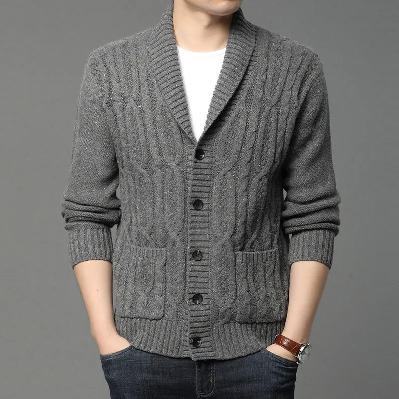 Men's Korean style jacquard pattern cardigan jacket in chemical fibre blend fabric