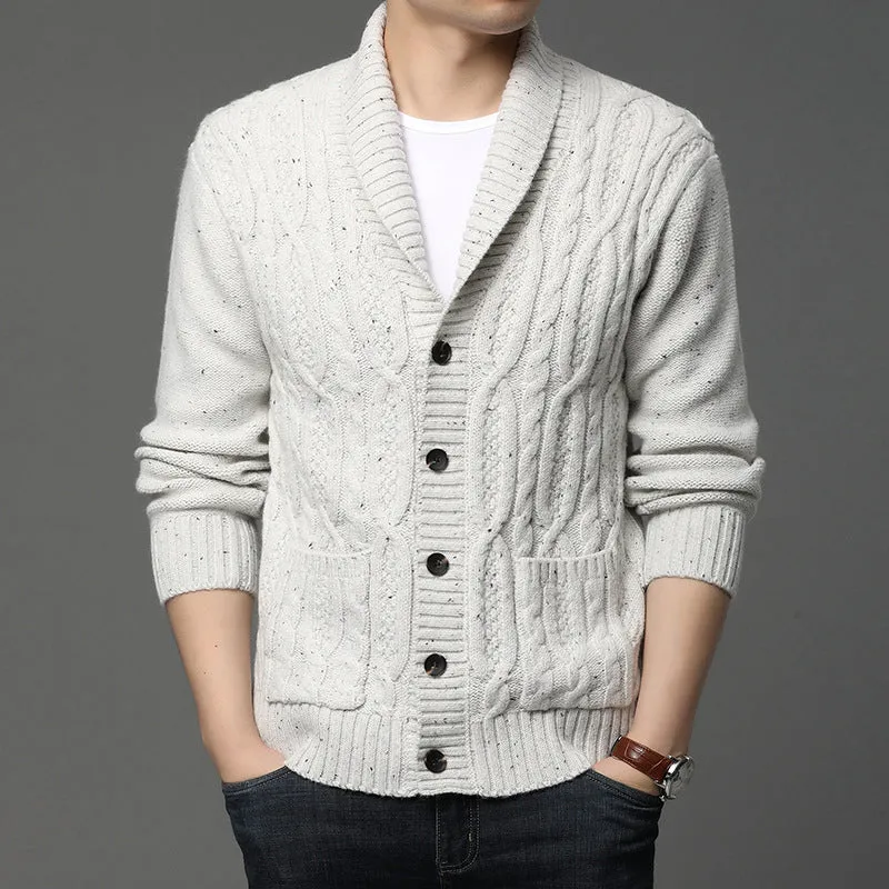 Men's Korean style jacquard pattern cardigan jacket in chemical fibre blend fabric