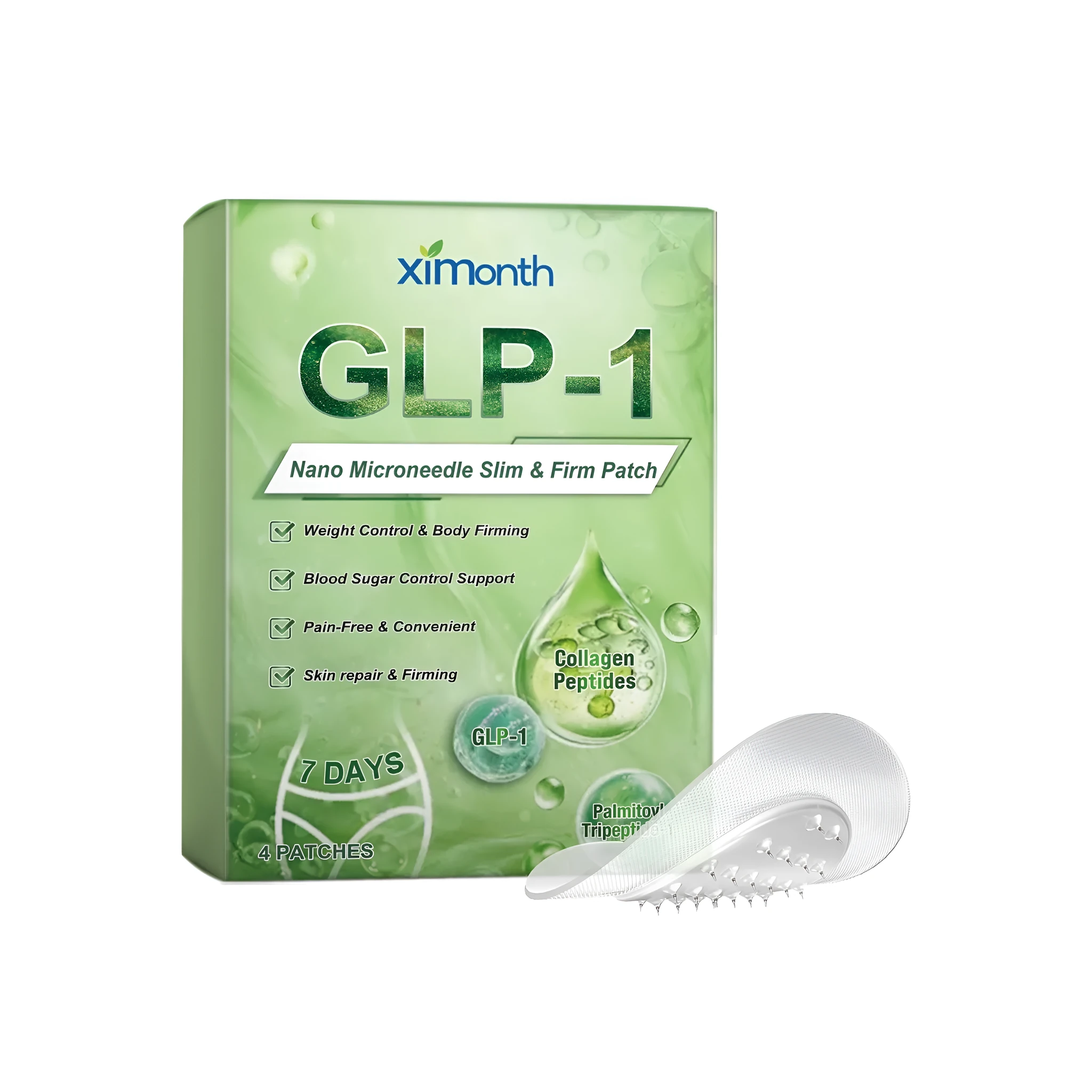Slim Firm microneedle patches with acetyl hexapeptide-8, mint leaves, and allantoin, 4 patches per pack