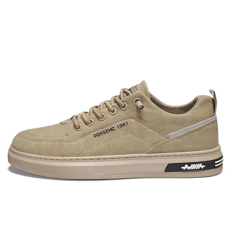 Men's waterproof casual shoes in khaki with non-slip rubber sole and low-top design