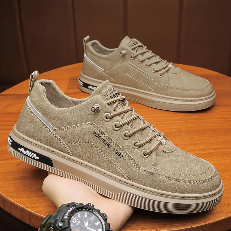 Men's waterproof casual shoes in khaki with non-slip rubber sole and low-top design