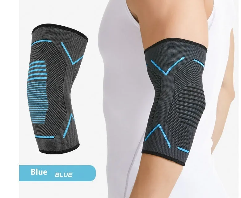 Fitness running cycling elbow pads protective gear with black stripes on gray background