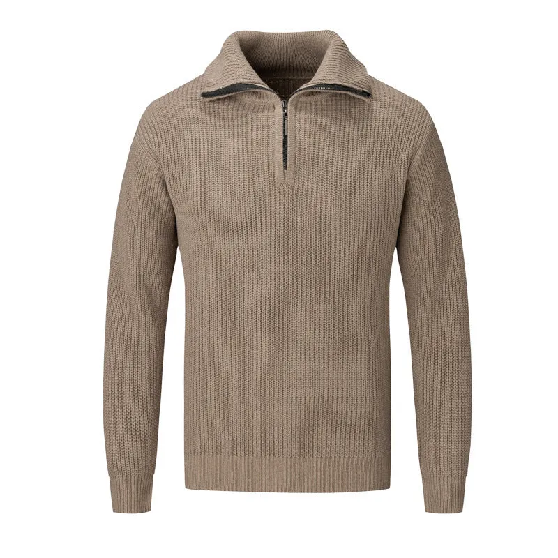 Men's slim fit solid colour pullover sweater in a polyester blend fabric for autumn and winter.