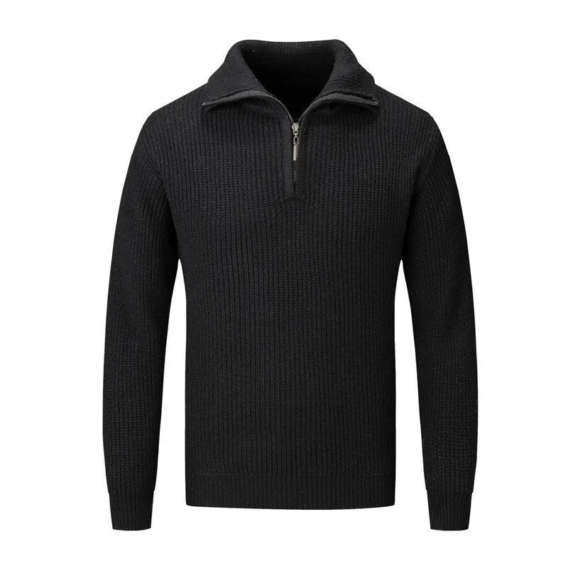 Men's slim fit solid colour pullover sweater in a polyester blend fabric for autumn and winter.