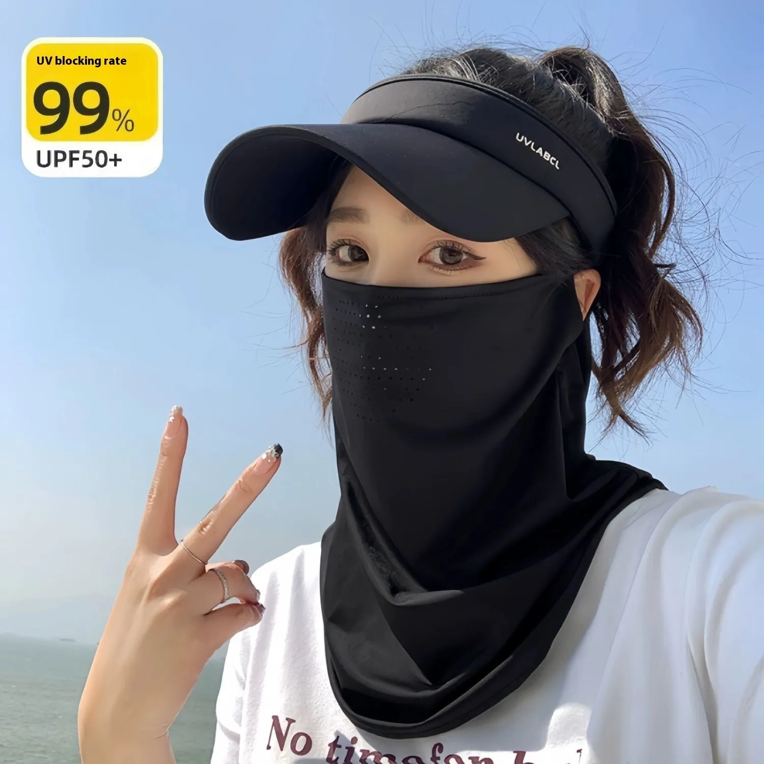 Breathable nylon outdoor cycling mask with UPF50 sun protection half cover in black