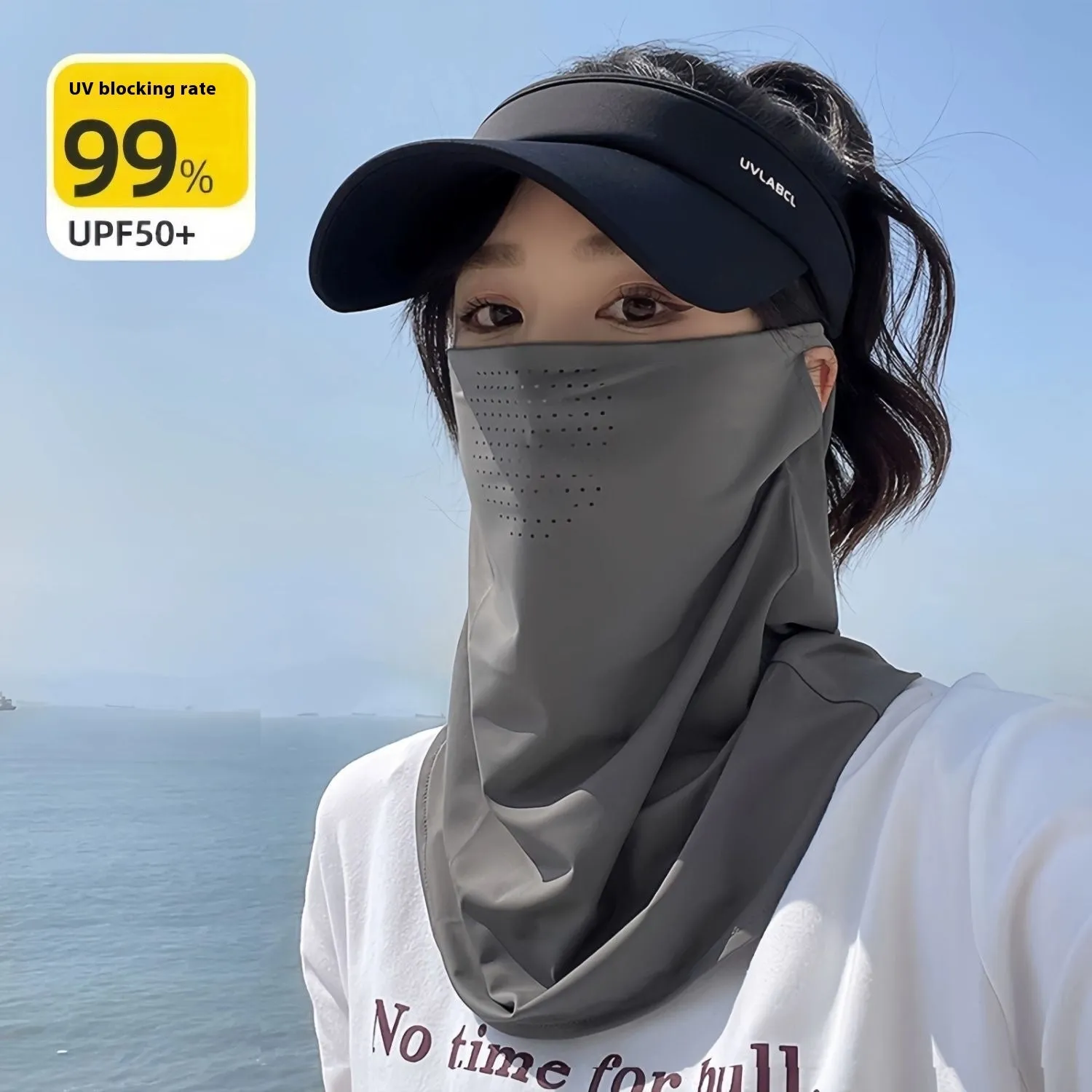 Breathable nylon outdoor cycling mask with UPF50 sun protection half cover in black