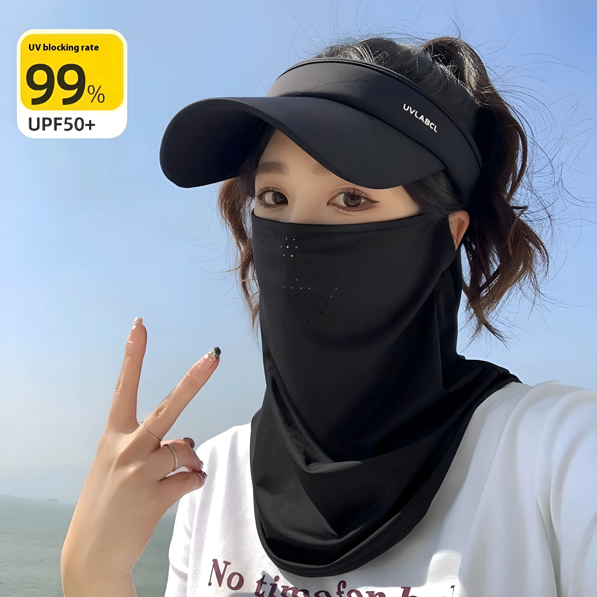 Breathable nylon outdoor cycling mask with UPF50 sun protection half cover in black
