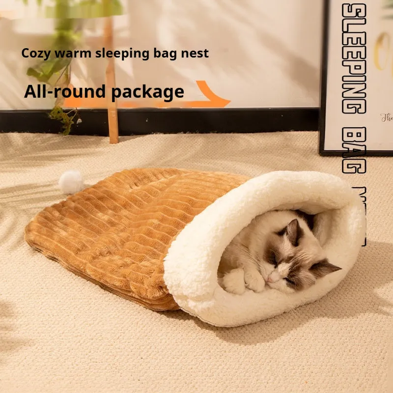 A soft flannel cat sleeping bag nest bed measuring 50 by 40 cm.