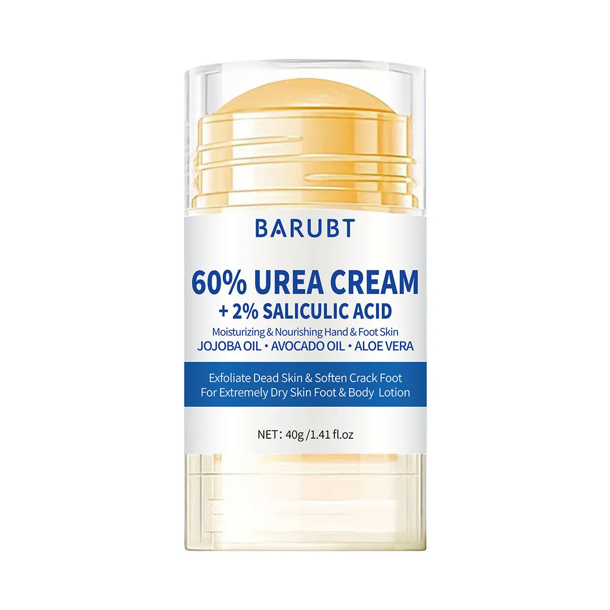 Peach hand and foot cream in 72g tube on plain background
