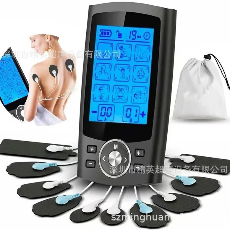 Charging pulse physiotherapy massager with handheld remote control USB rechargeable TENS EMS muscle stimulator
