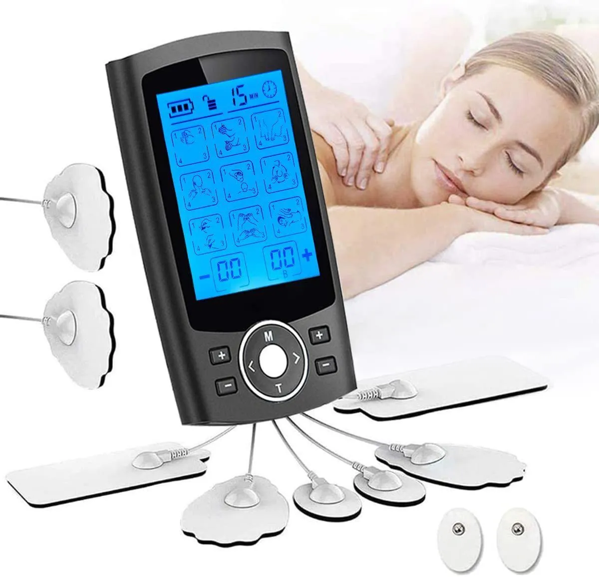 Charging pulse physiotherapy massager with handheld remote control USB rechargeable TENS EMS muscle stimulator
