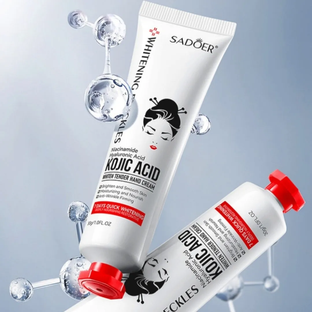 Kojic Acid Beautiful White Skin Rejuvenation Hand Cream 30g tube on white background