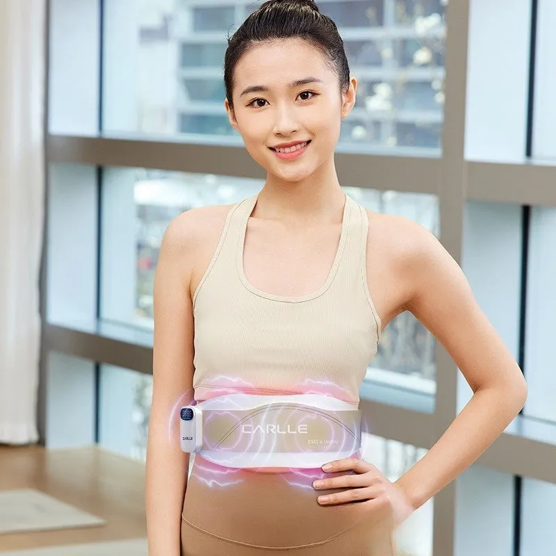 Beige micro current red light heating waist support belt with remote control and USB cable