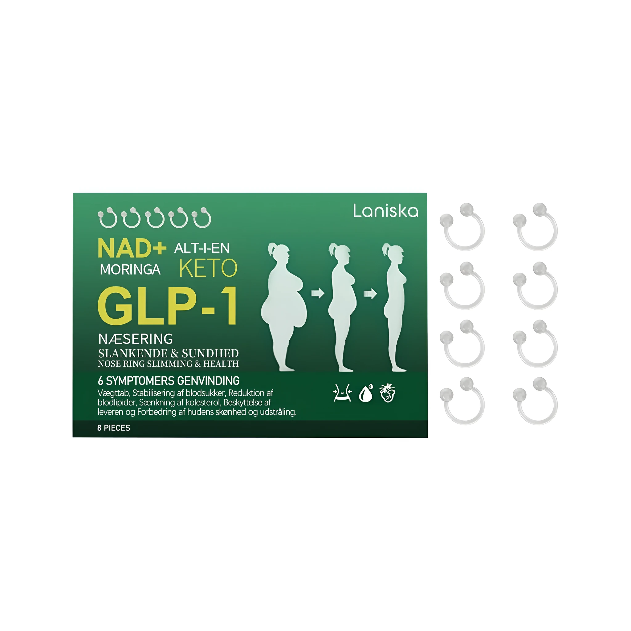Pack of 8 nose ring slimming health strips for topical nasal contouring with active ingredients