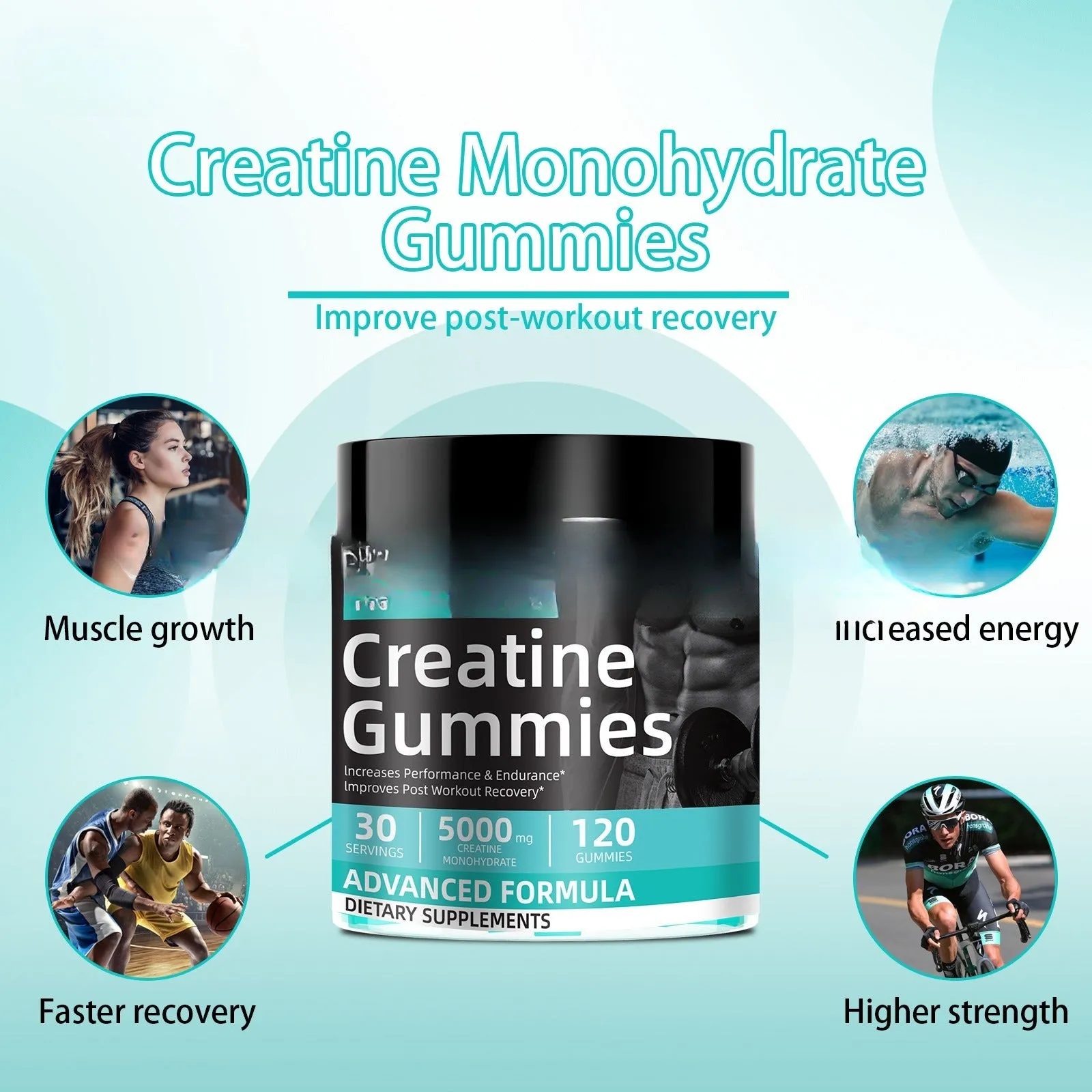 Bottle of Water Creatine Jelly 120 tablets for men and women