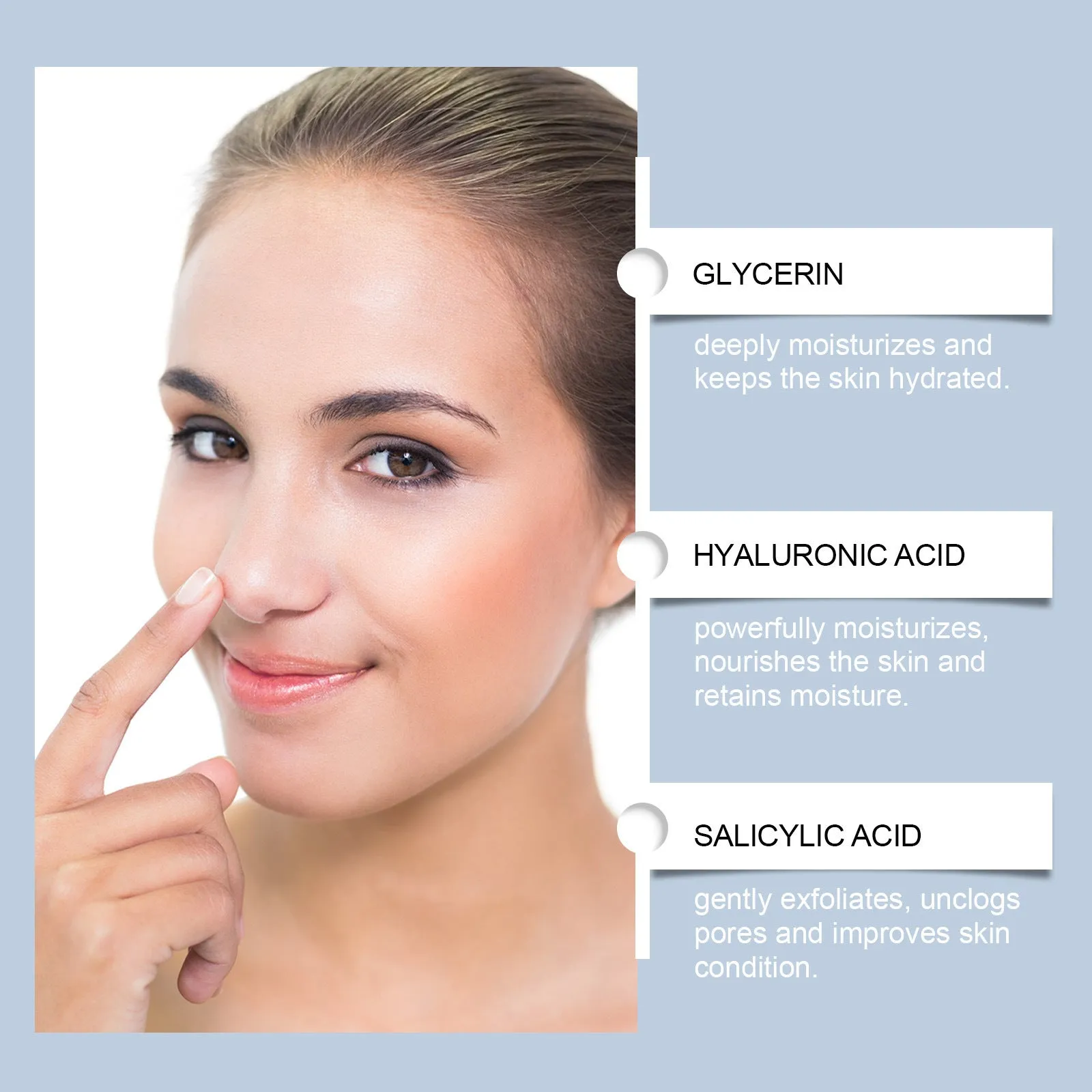 Salicylate nose nursing adhesive bandage 8.7x3.8cm with hyaluronic acid for gentle nasal cleaning, 8 pieces box