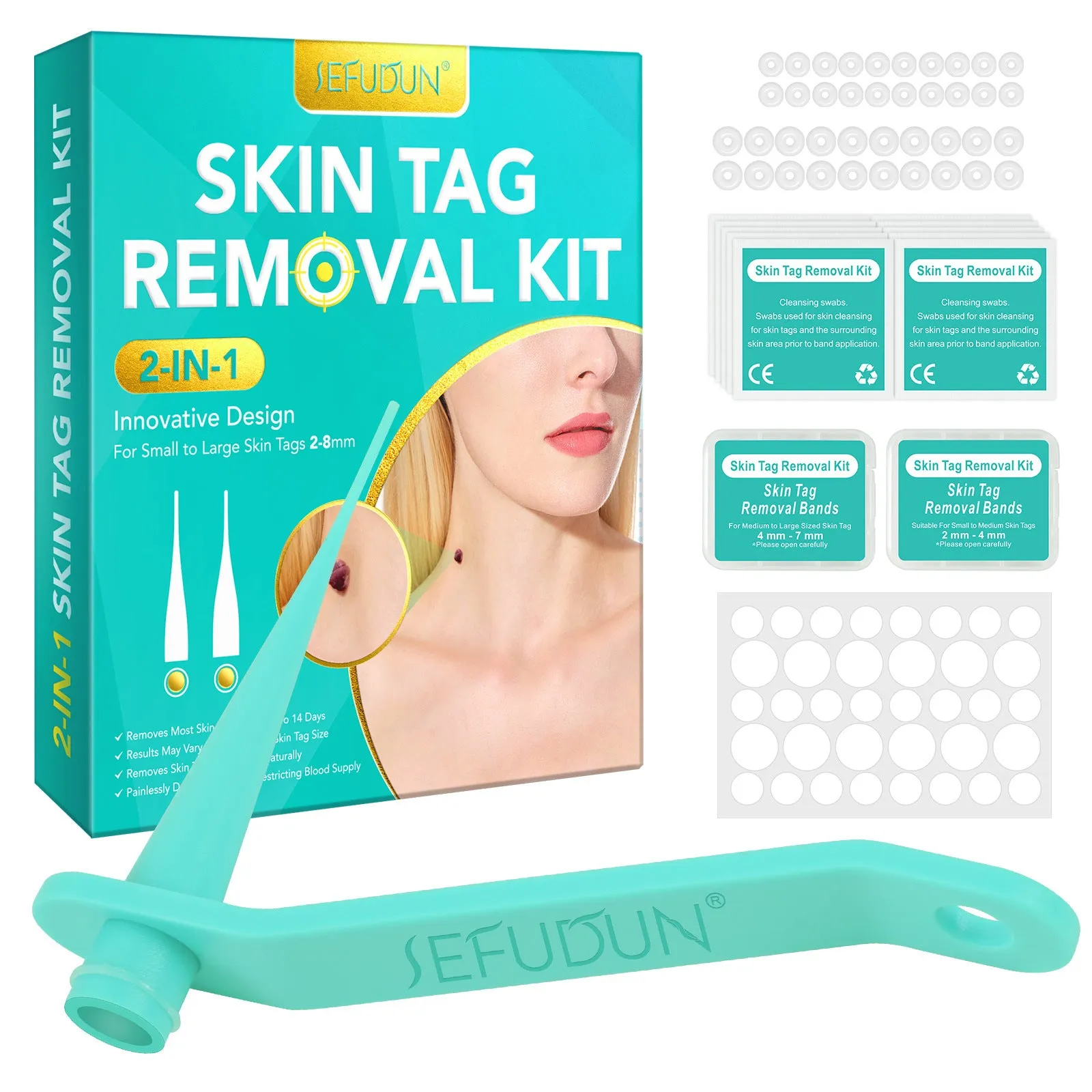 SEFUDUN Simple Wart Removal Tool in blue, green, and orange for at-home mole and skin tag removal
