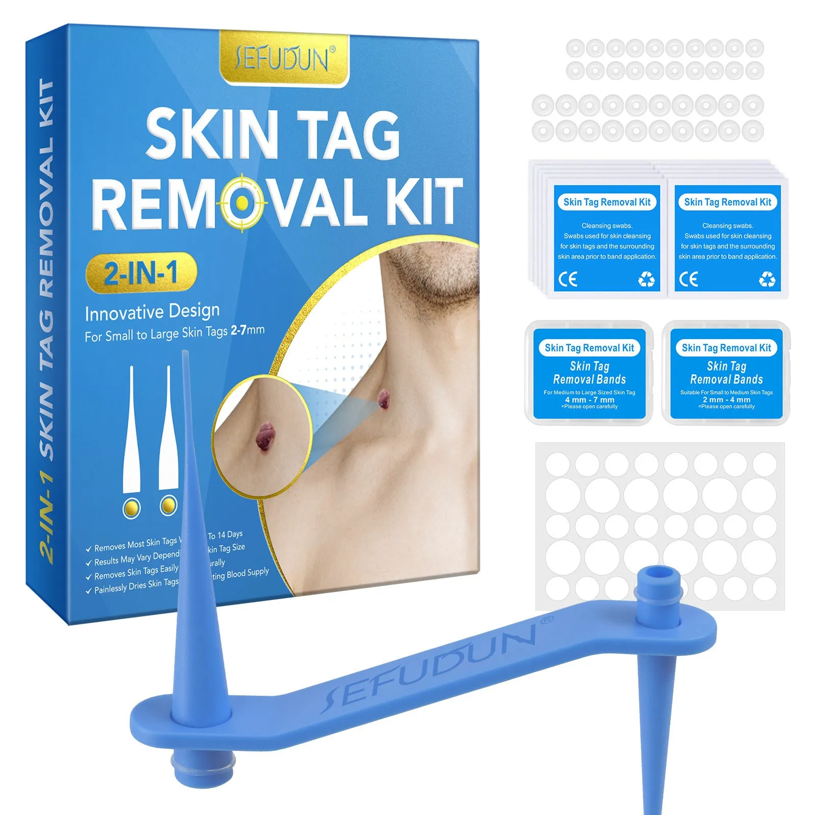SEFUDUN Simple Wart Removal Tool in blue, green, and orange for at-home mole and skin tag removal