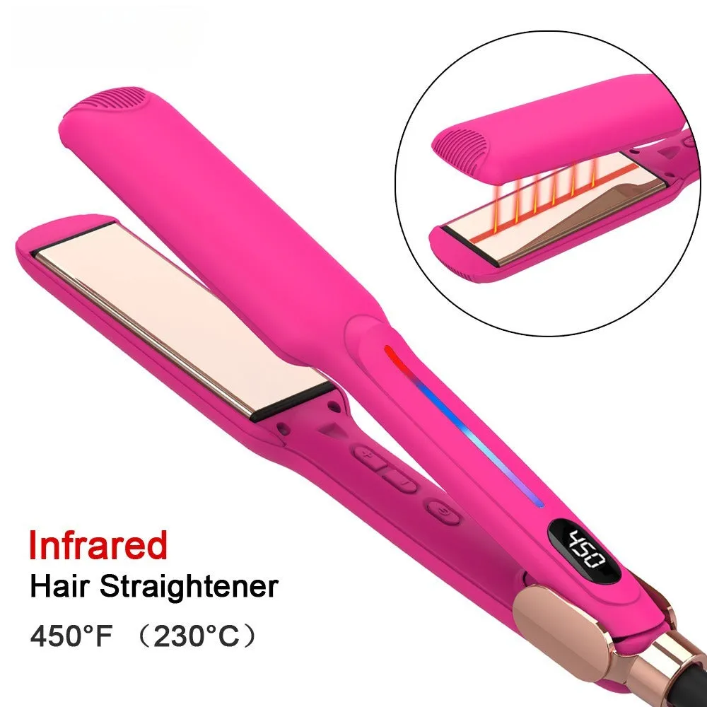 Rose red infrared hair straightener with 1.5-inch ceramic plates and negative ions