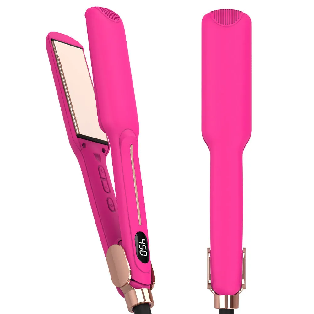 Rose red infrared hair straightener with 1.5-inch ceramic plates and negative ions