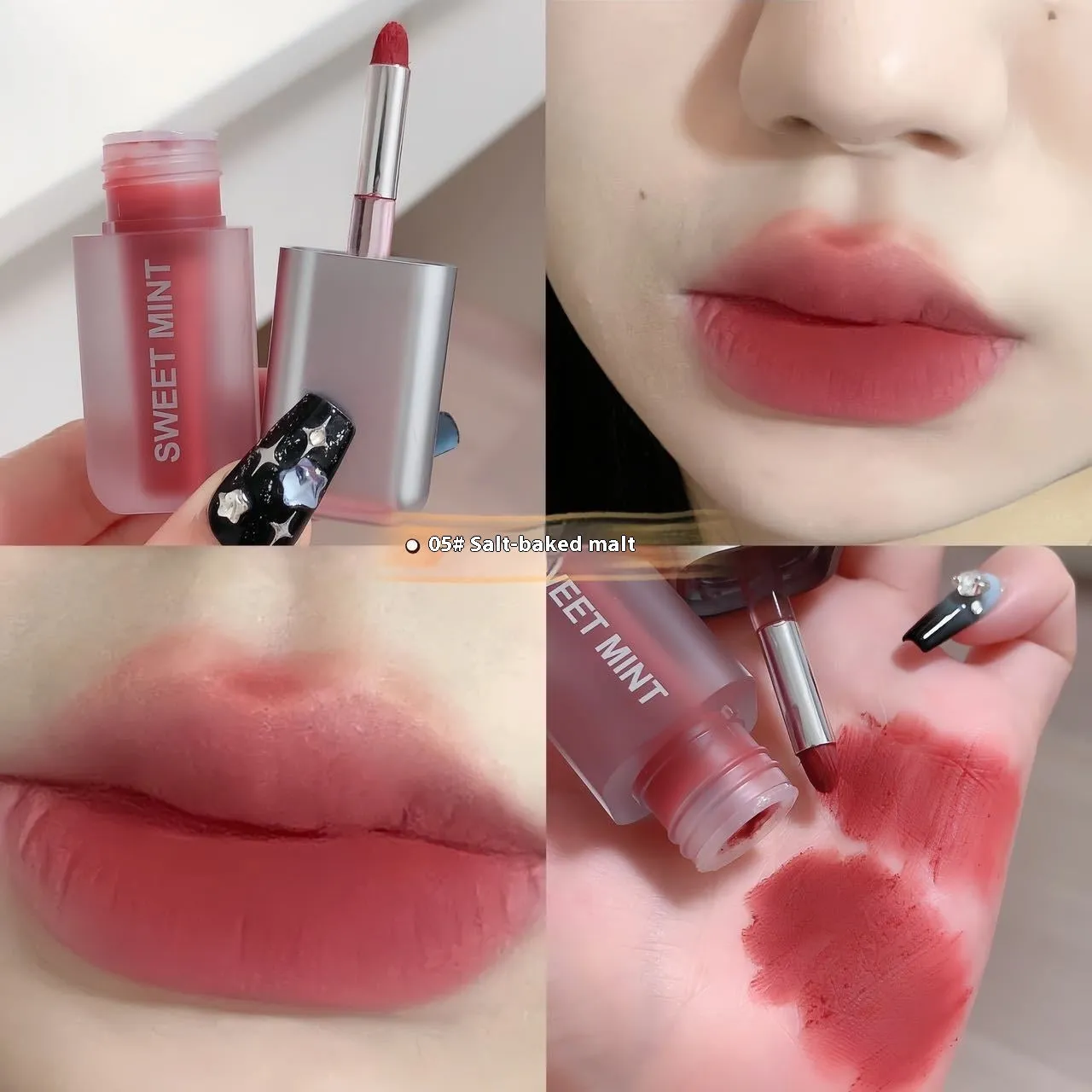 Velvet lip lacquer matte finish in oat roasted chestnut shade, 3.2g tube
