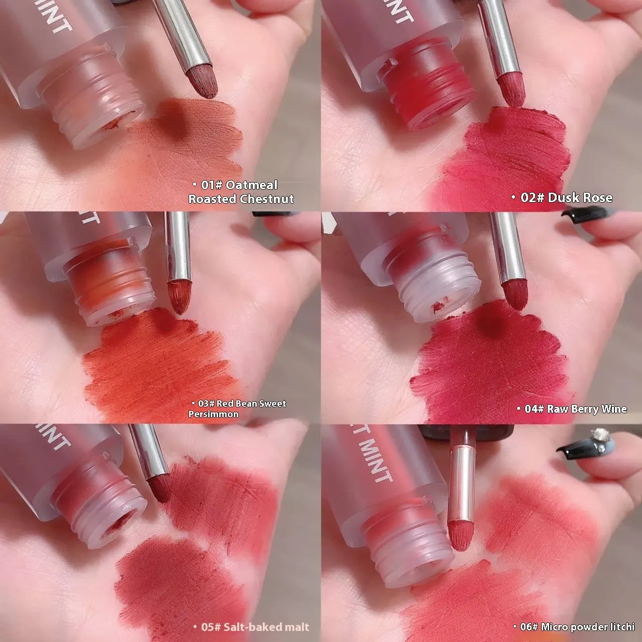 Velvet lip lacquer matte finish in oat roasted chestnut shade, 3.2g tube