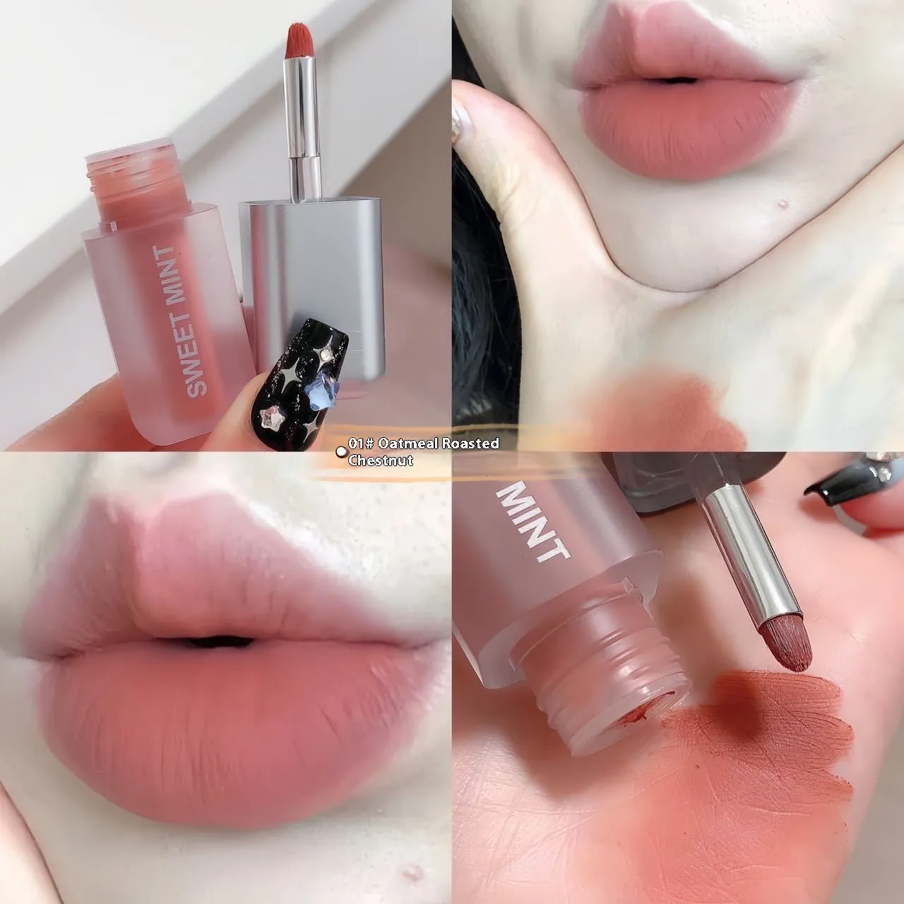 Velvet lip lacquer matte finish in oat roasted chestnut shade, 3.2g tube
