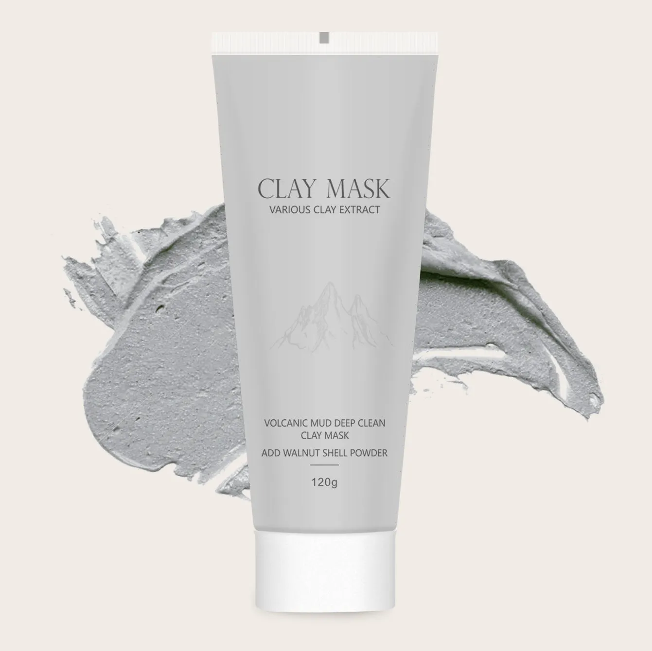 Volcanic mud mask 120ml pot with brush, deep cleansing facial mask for oily and sensitive skin