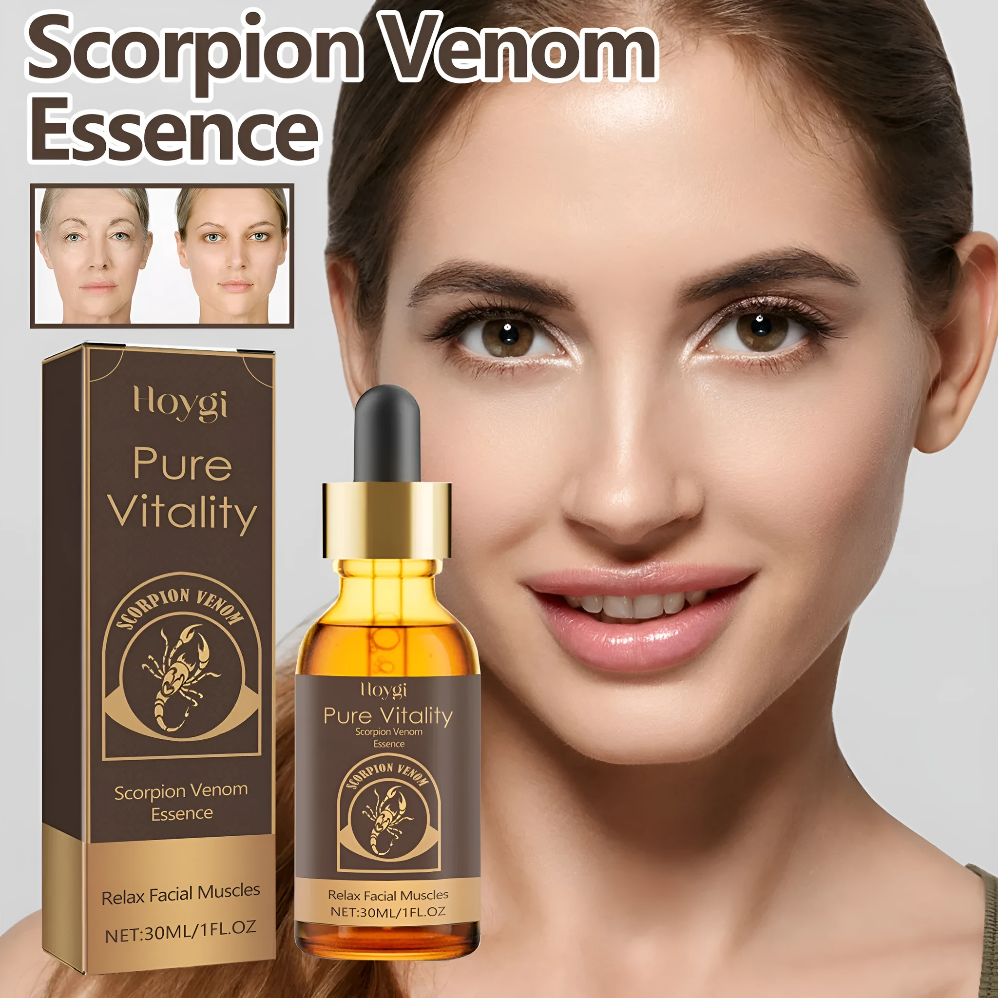 Firming and moisturising wrinkle fading essence 30ml bottle with hyaluronic acid and nicotinamide ingredients